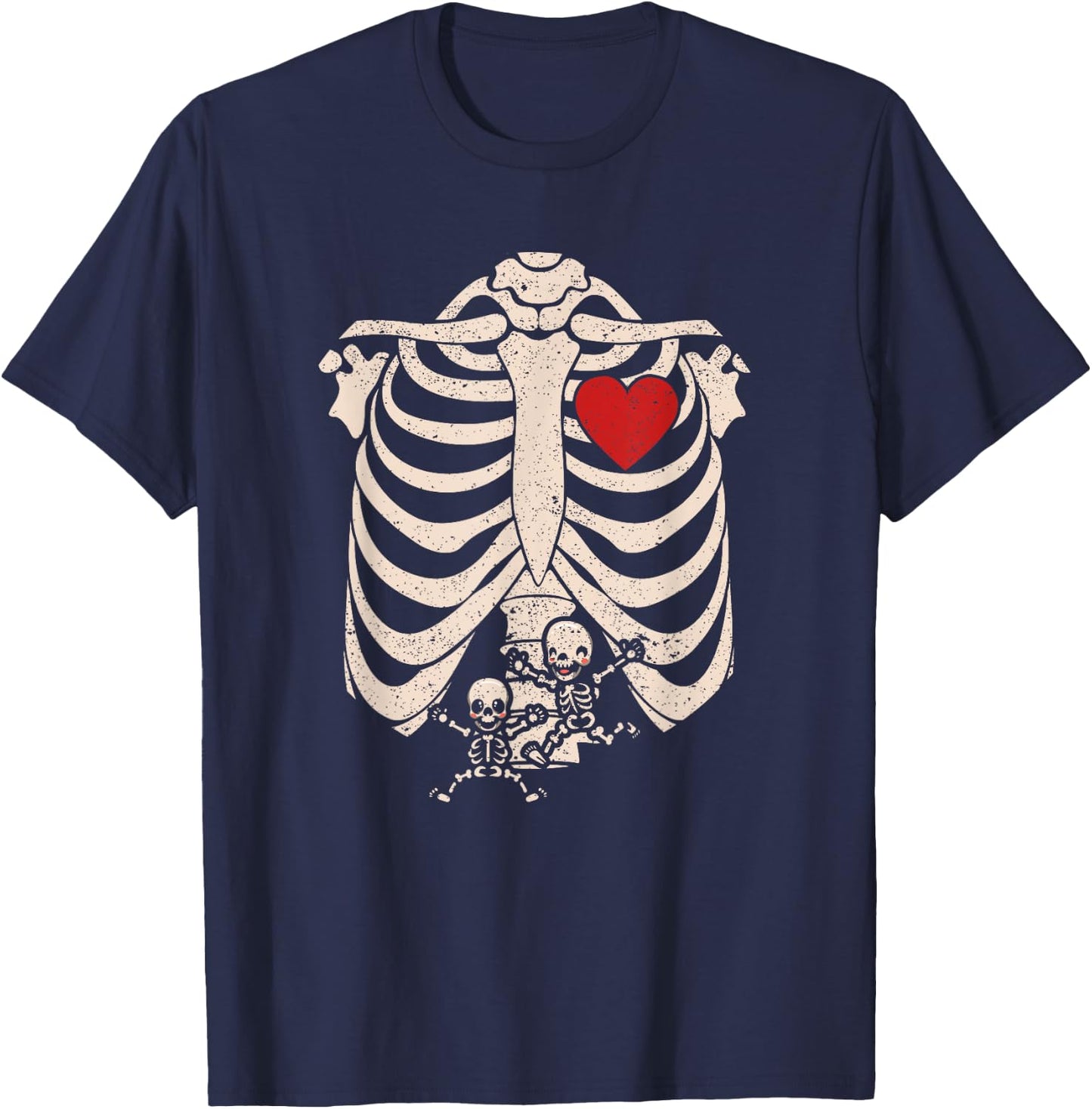 Skeleton Pregnancy Announcement Twins XRay New Mom Halloween T-Shirt - T-Shirt | Navy