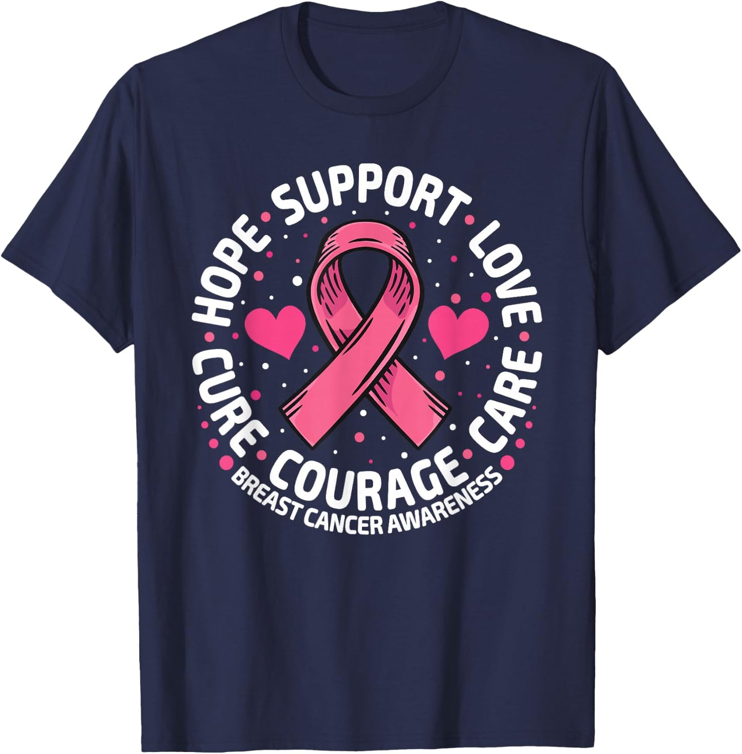 Breast Cancer Support Pink Ribbon Breast Cancer Awareness T-Shirt - T-Shirt | Navy