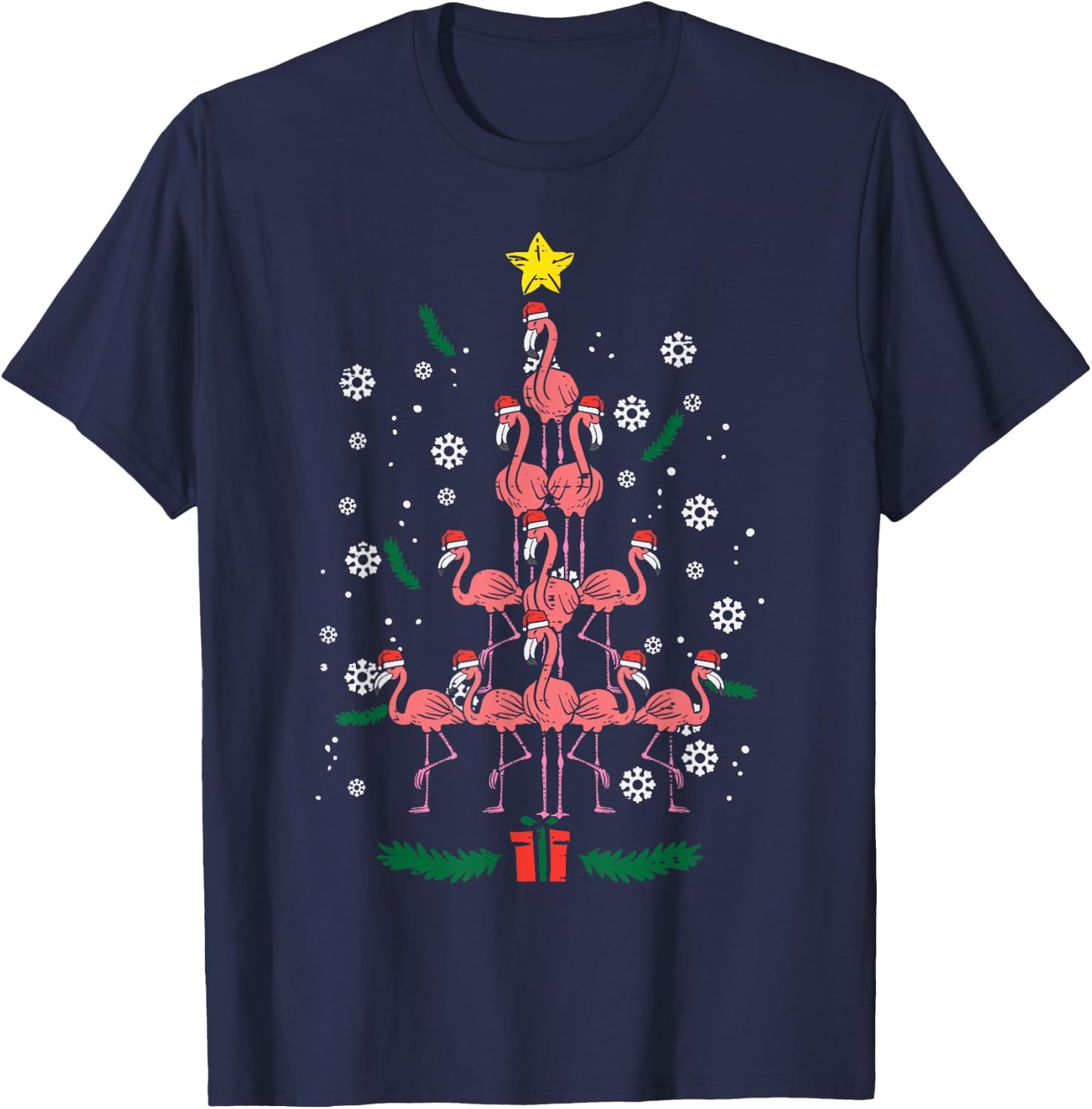 Flamingo Christmas Tree Bird Animal Xmas Women T-Shirt - T-Shirt | Navy
