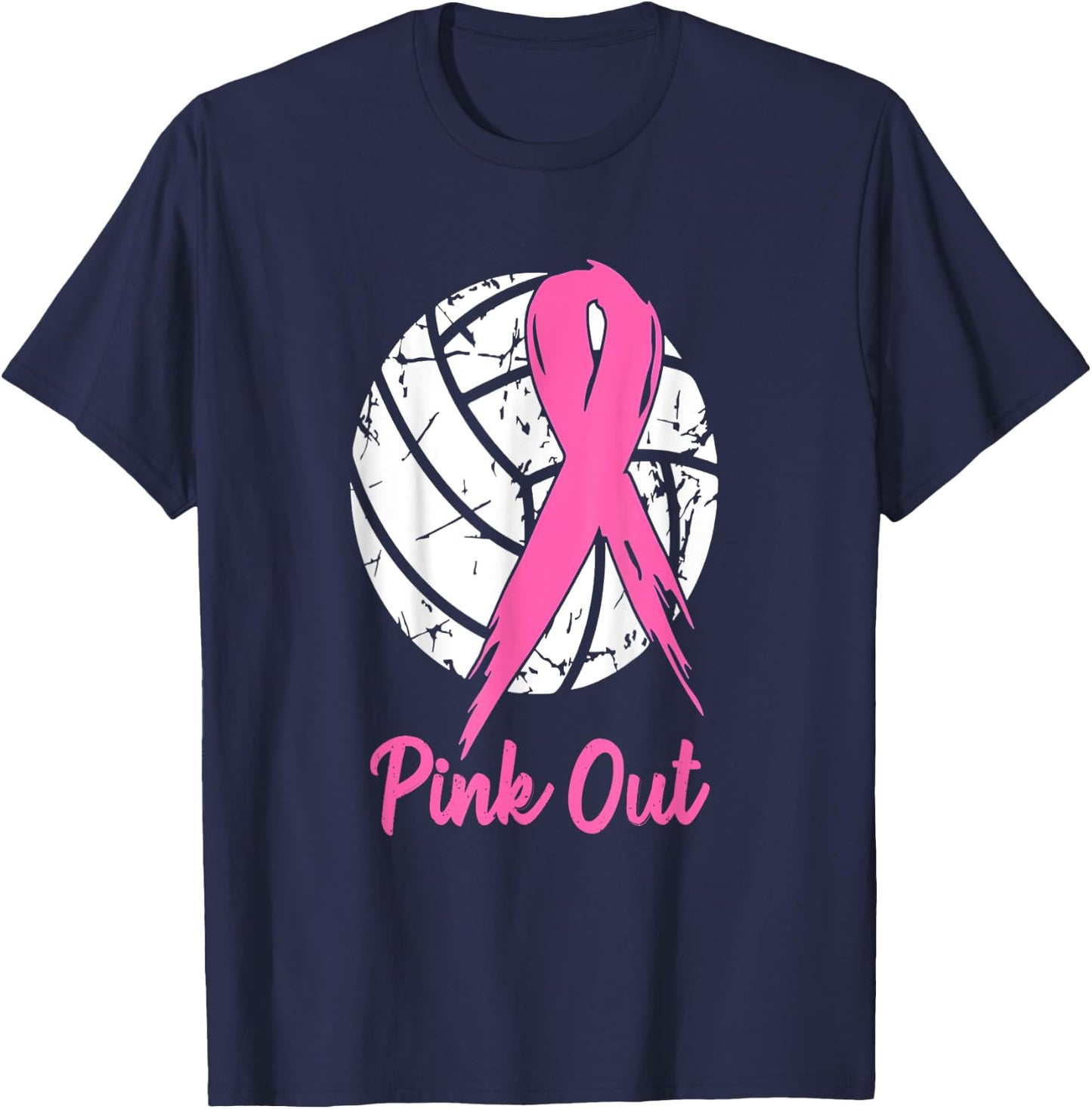 Breast Cancer Pink Out Ribbon Volleyball Awareness Costume T-Shirt - T-Shirt | Navy