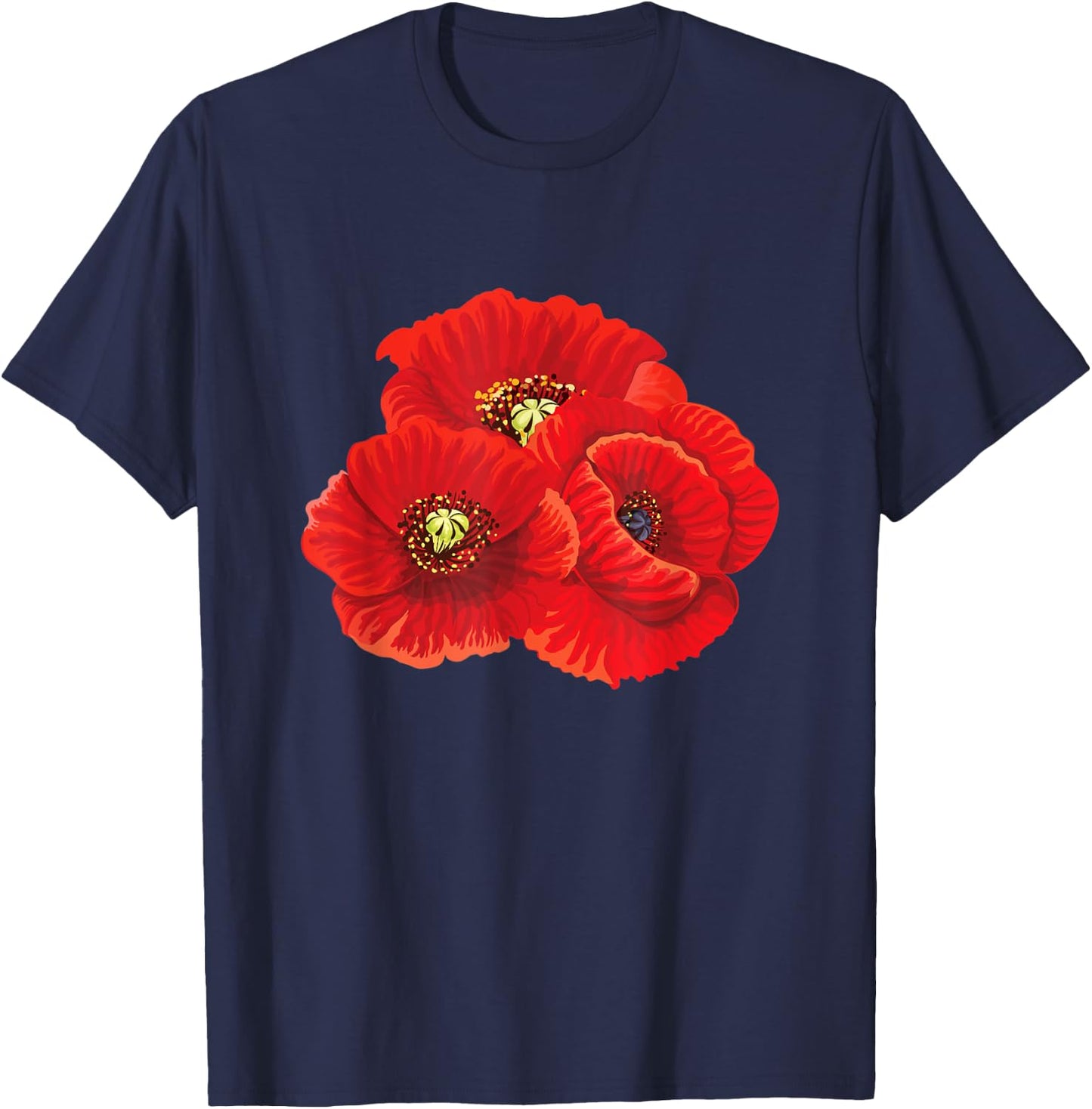 Poppy Flower Flowers Flora Nature Blossom Poppies Floral T-Shirt - T-Shirt | Navy