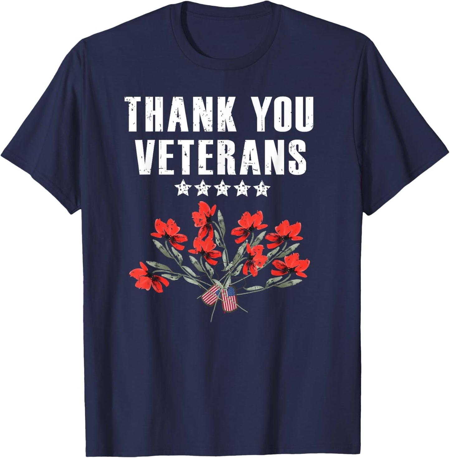 Military Family Thank You Veterans Poppy Flowers Patriotic Women Kids Men T-Shirt - T-Shirt | Navy