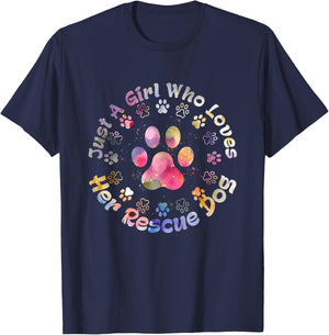 Just Girl Who Loves Her Rescue Dog Adopted Dog Pet Lover T-Shirt - T-Shirt | Navy