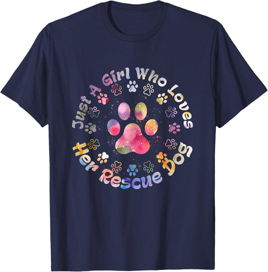 Just Girl Who Loves Her Rescue Dog Adopted Dog Pet Lover T-Shirt - T-Shirt | Navy