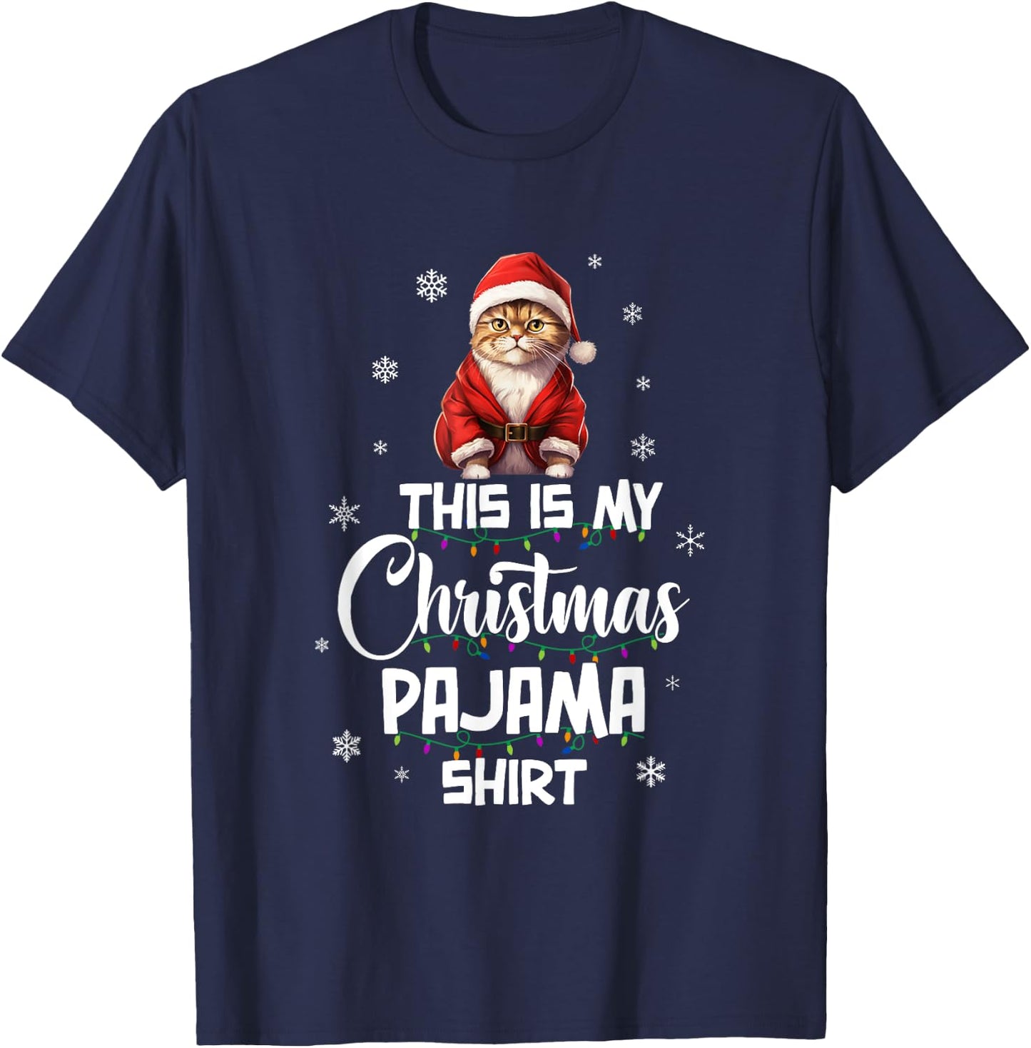 This Is My Christmas Pajama Shirt Cat Lover Funny Christmas T-Shirt - T-Shirt | Navy