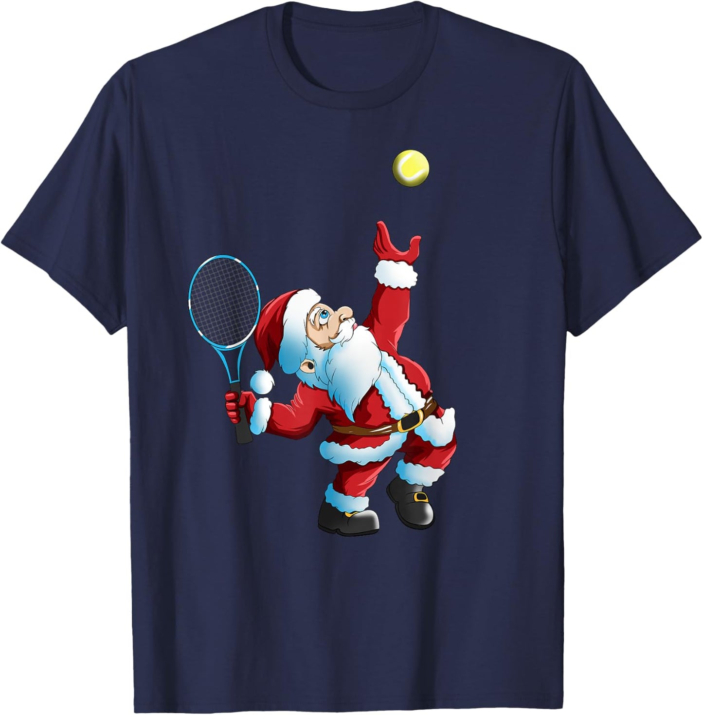 Christmas Santa Claus Tennis Game Tennis Racket T-Shirt - T-Shirt | Navy