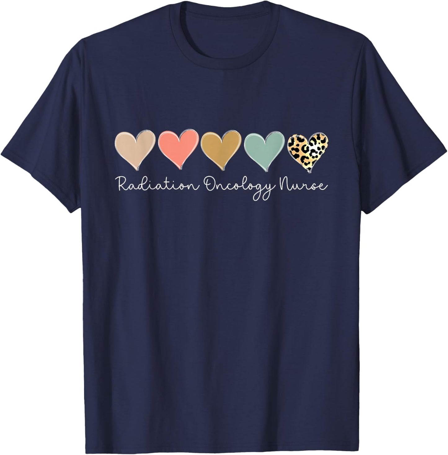 Radiation Oncology Nurse Leopard Heart, valentine's Day T-Shirt - T-Shirt | Navy