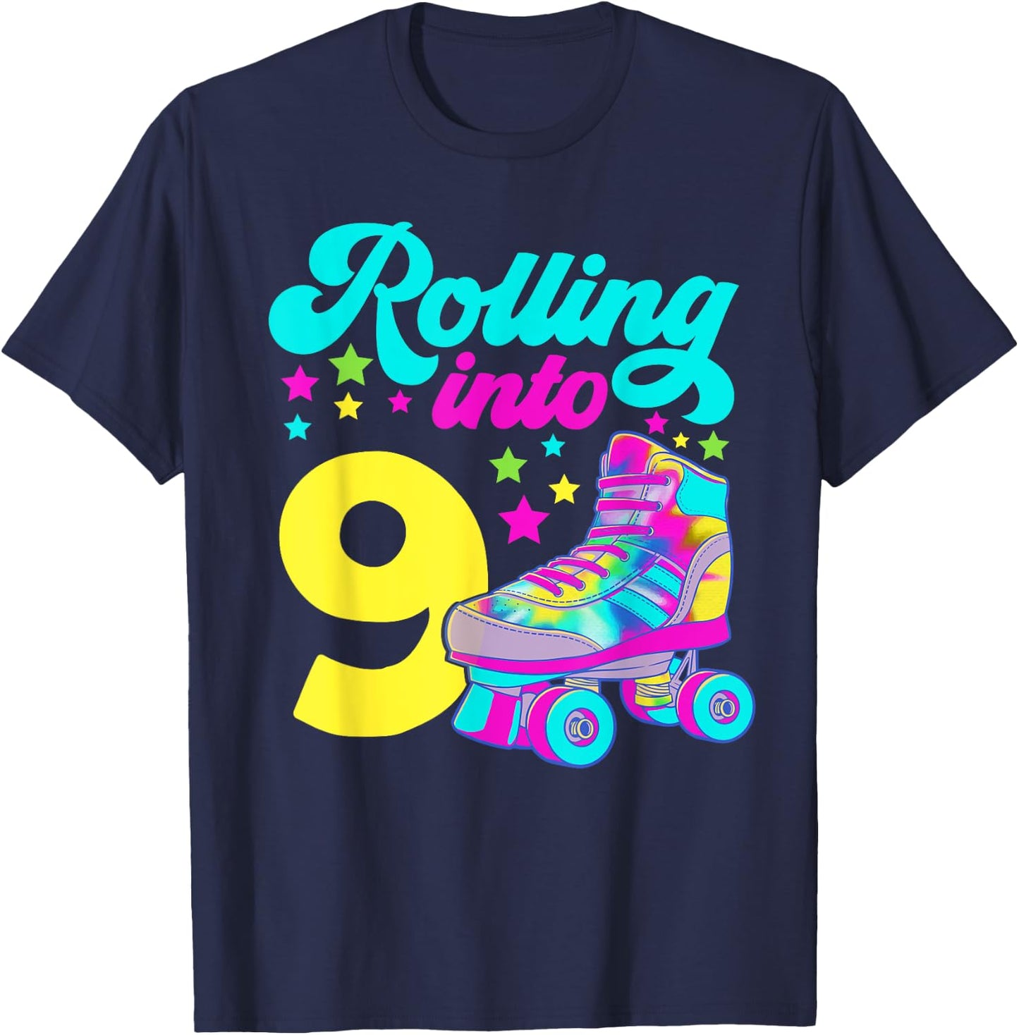 Rolling into 9 Girls 9th Birthday Roller Skates T-Shirt - T-Shirt | Navy