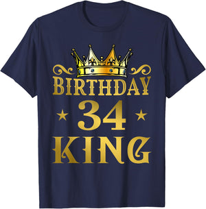 Birthday King 34 Years Man T-Shirt - T-Shirt | Navy