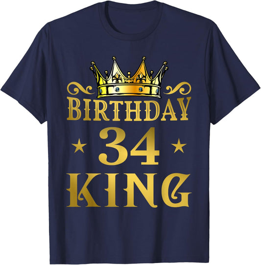 Birthday King 34 Years Man T-Shirt - T-Shirt | Navy