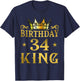 Birthday King 34 Years Man T-Shirt - T-Shirt | Navy