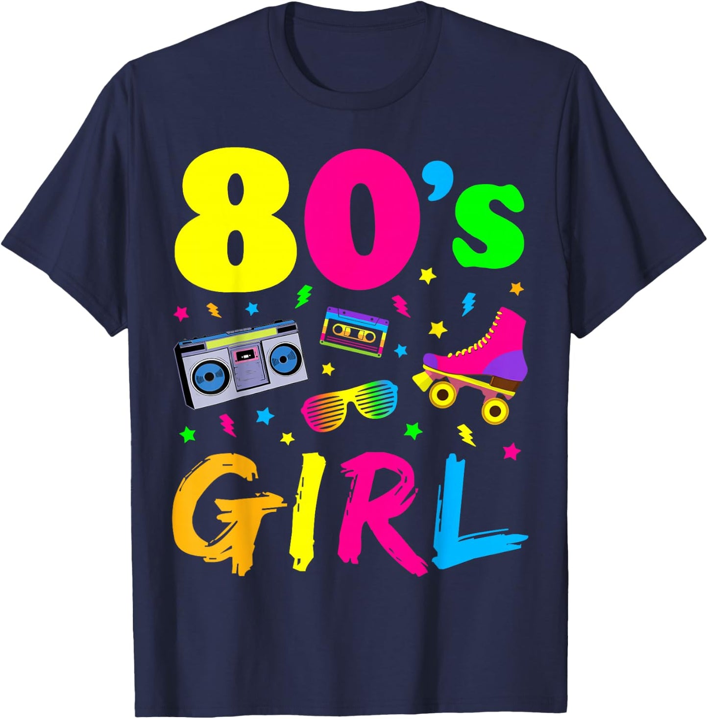 80's Girl Birthday Party Costume Retro Vintage Gift Women T-Shirt - T-Shirt | Navy