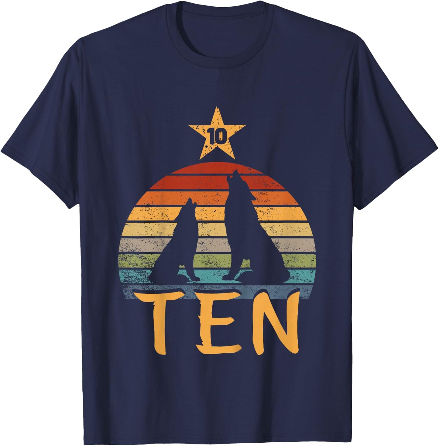 Wolf Birthday 10 Year Old Tenth Wolf 10th Birthday Boy Girl T-Shirt - T-Shirt | Navy