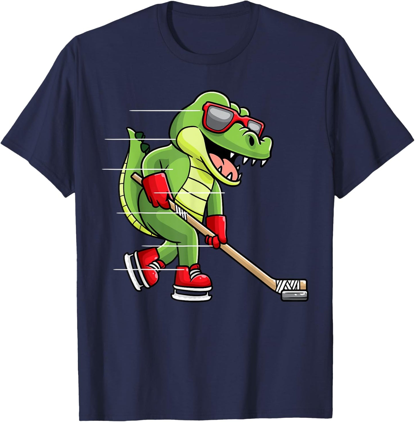 Crocodile Playing Ice Hockey Game Player Alligator T-Shirt - T-Shirt | Navy