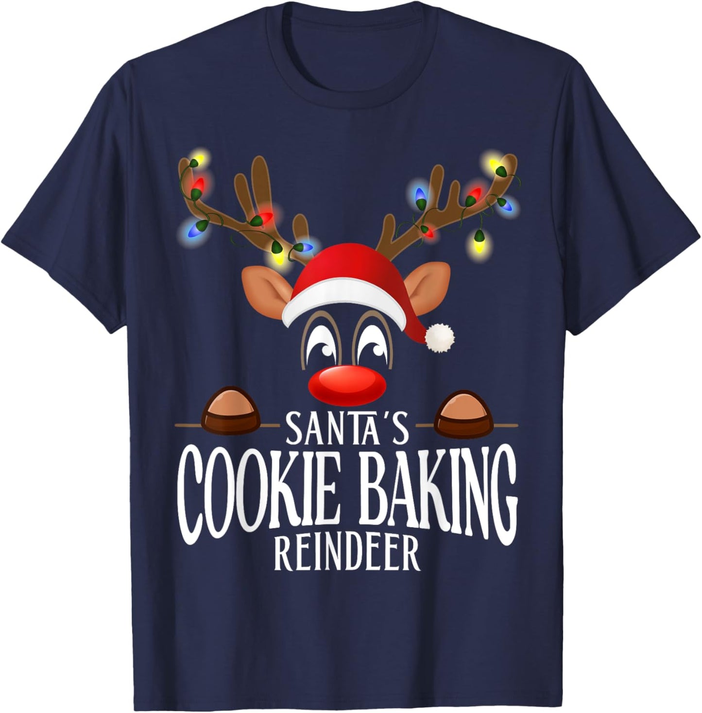 Santa's Cookie baking Reindeer Funny XMas Matching PJS T-Shirt - T-Shirt | Navy
