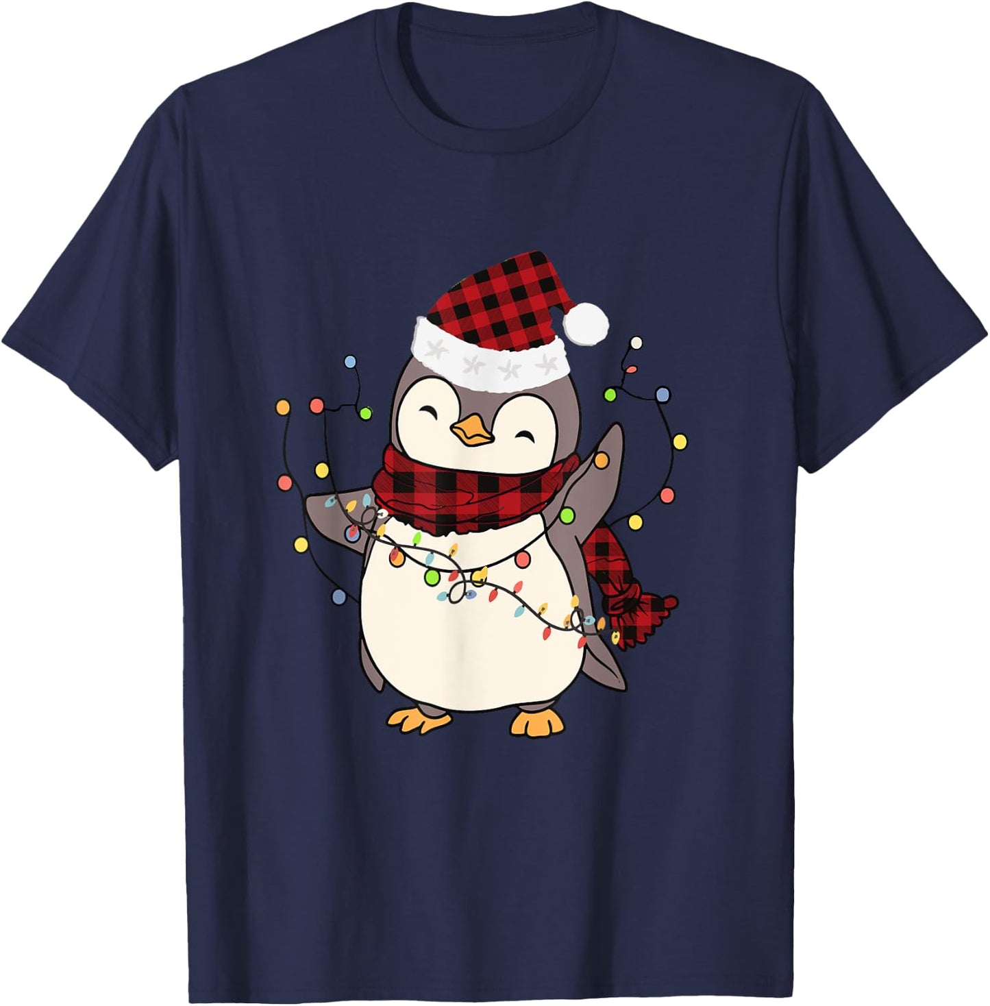 Penguin Santa Lights Christmas Pajamas Cute Penguins Xmas T-Shirt - T-Shirt | Navy