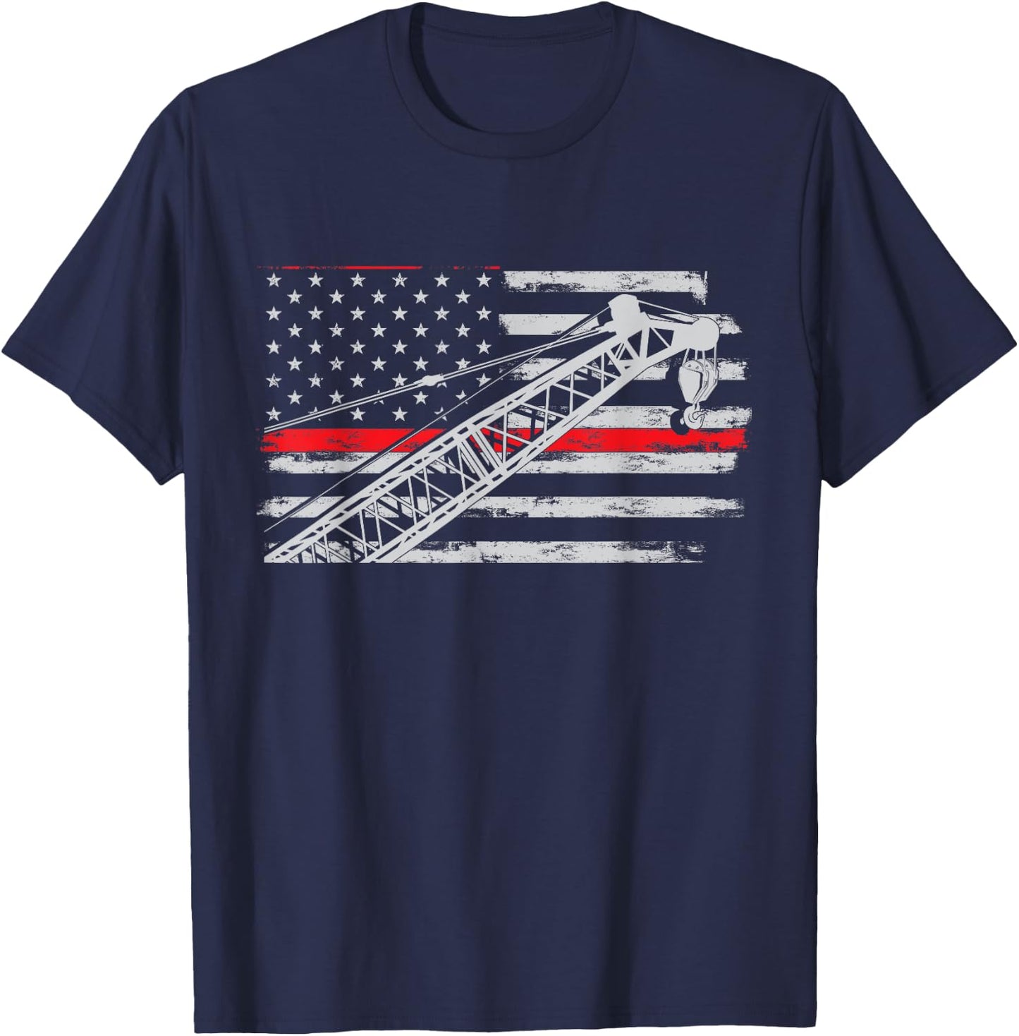 Crane operator Usa Flag Heavy Equipment Crane T-Shirt - T-Shirt | Navy