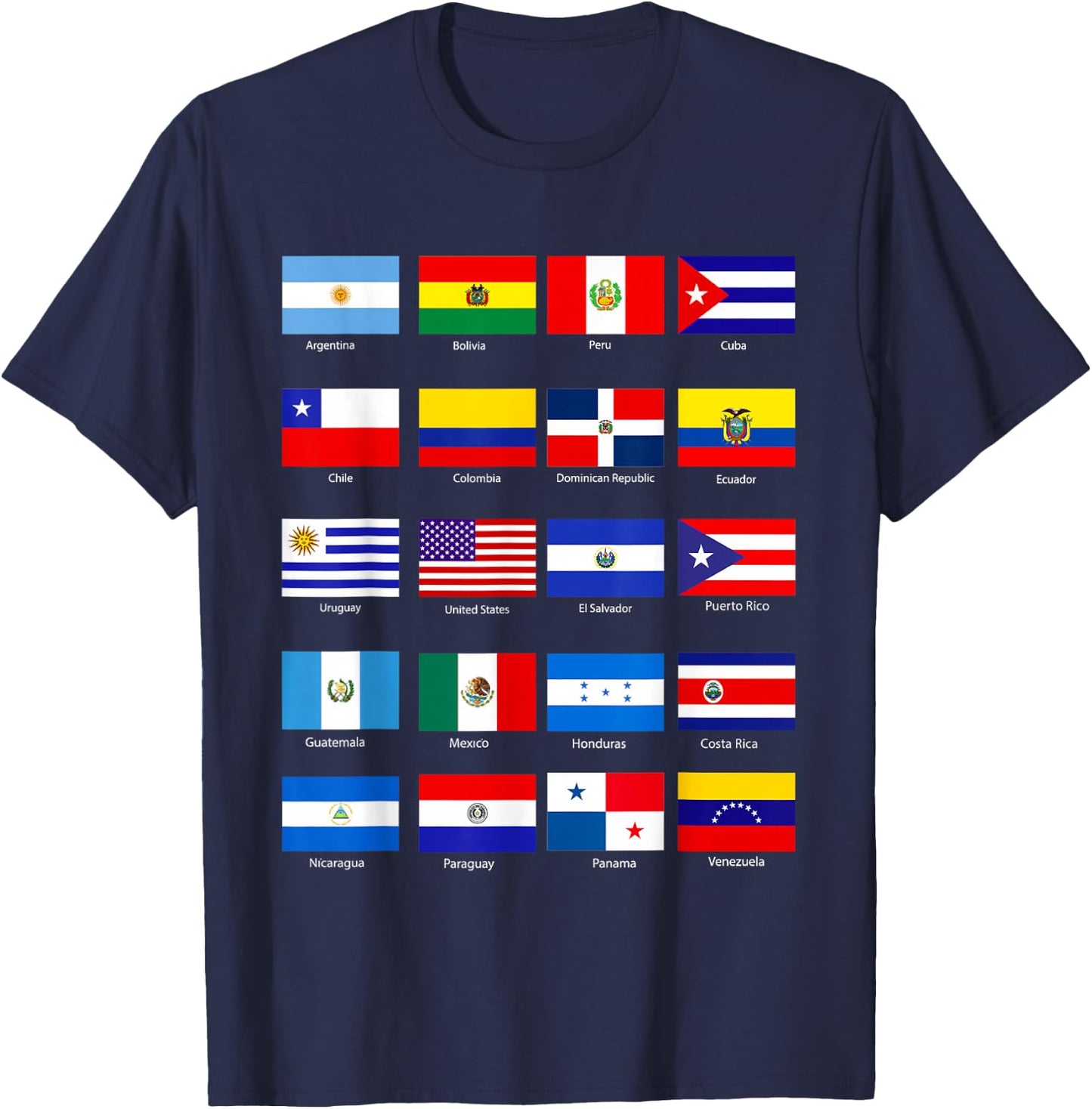 All Latin American Flags Countries Hispanic Heritage Month T-Shirt - T-Shirt | Navy