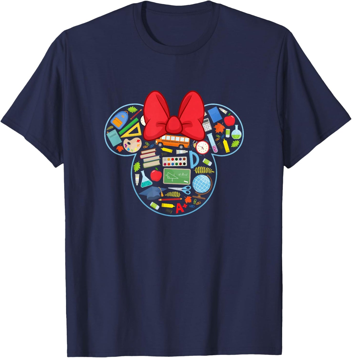 Disney Minnie Mouse Back to School Supplies Face Outline T-Shirt - T-Shirt | Navy