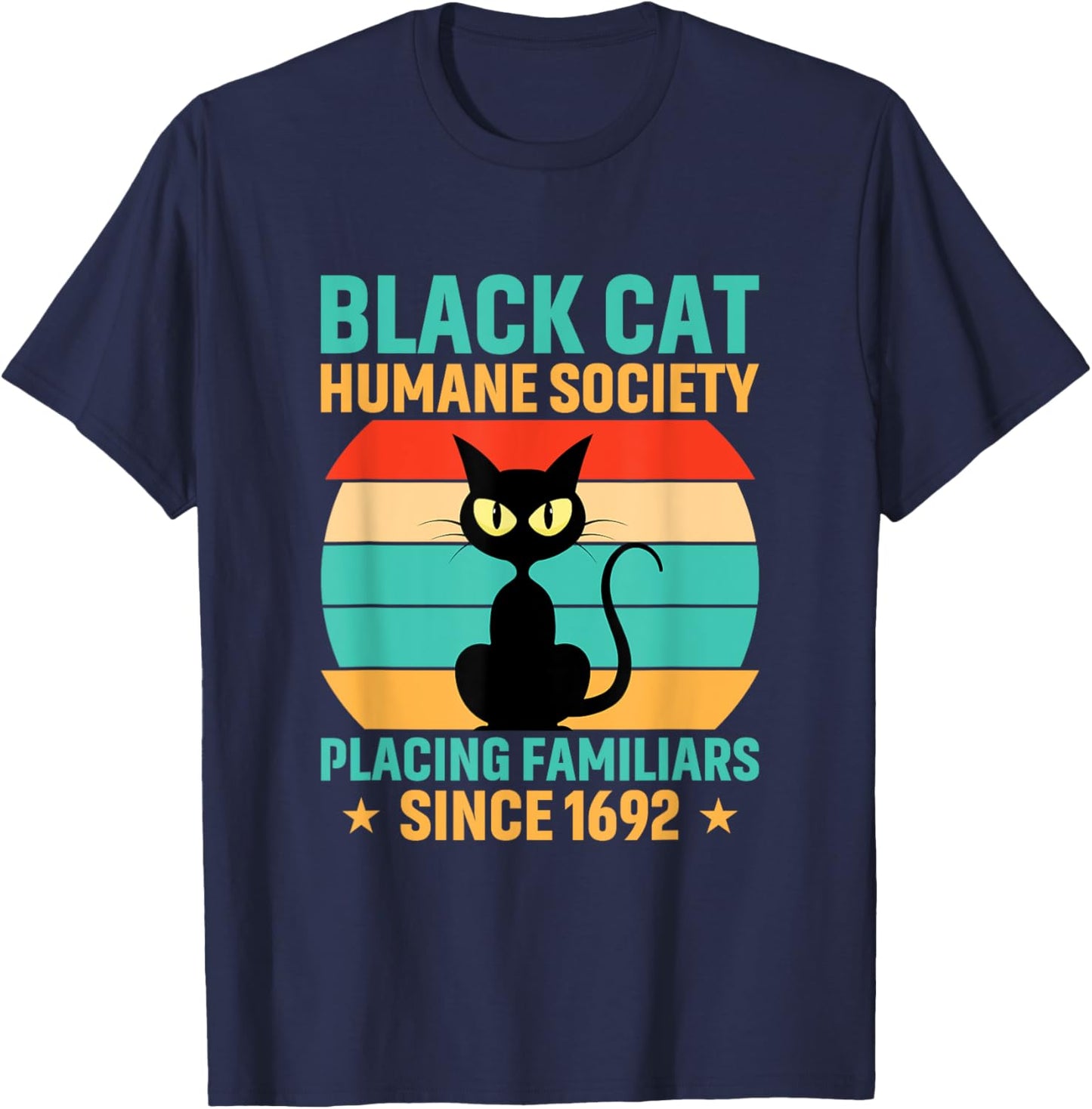 Black Cat Humane Society Cats Retro Kitty Pet T-Shirt - T-Shirt | Navy