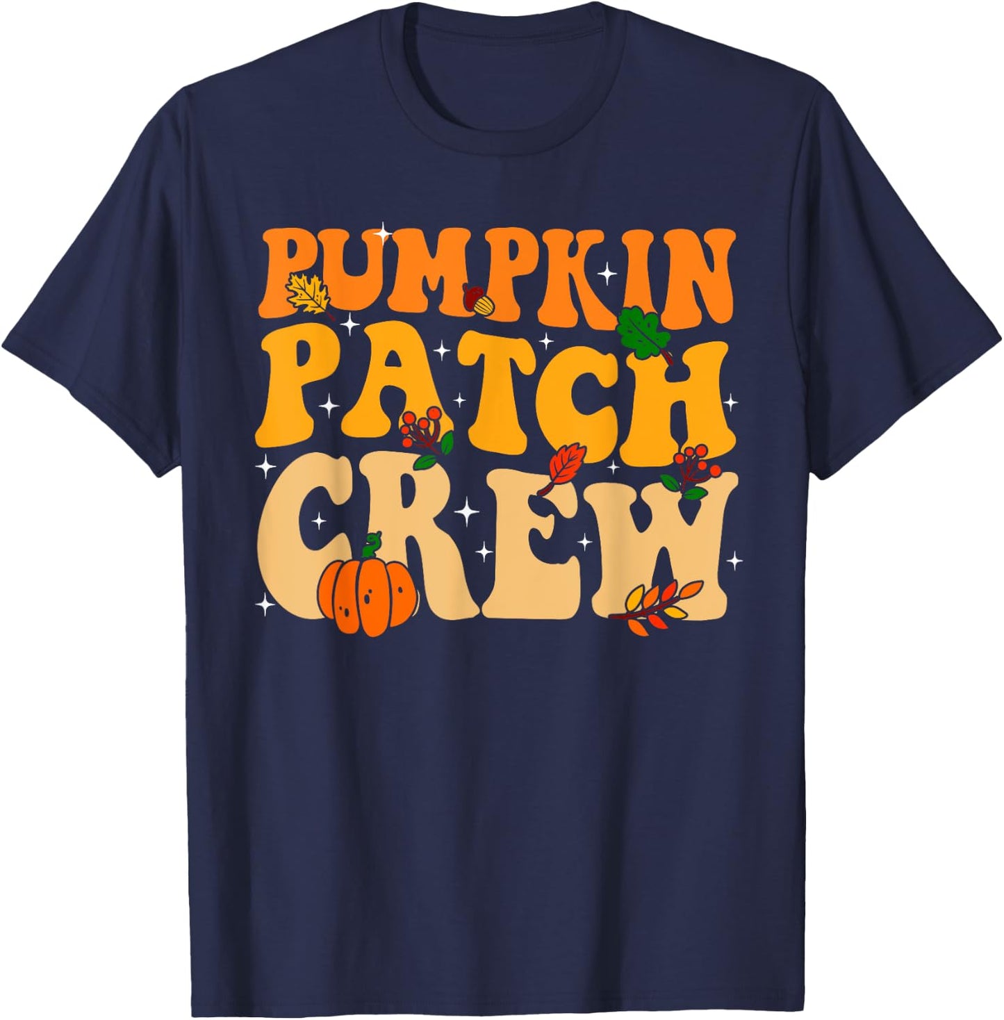 Retro Groovy Pumpkin Patch Crew Thanksgiving Fall Autumn T-Shirt - T-Shirt | Navy