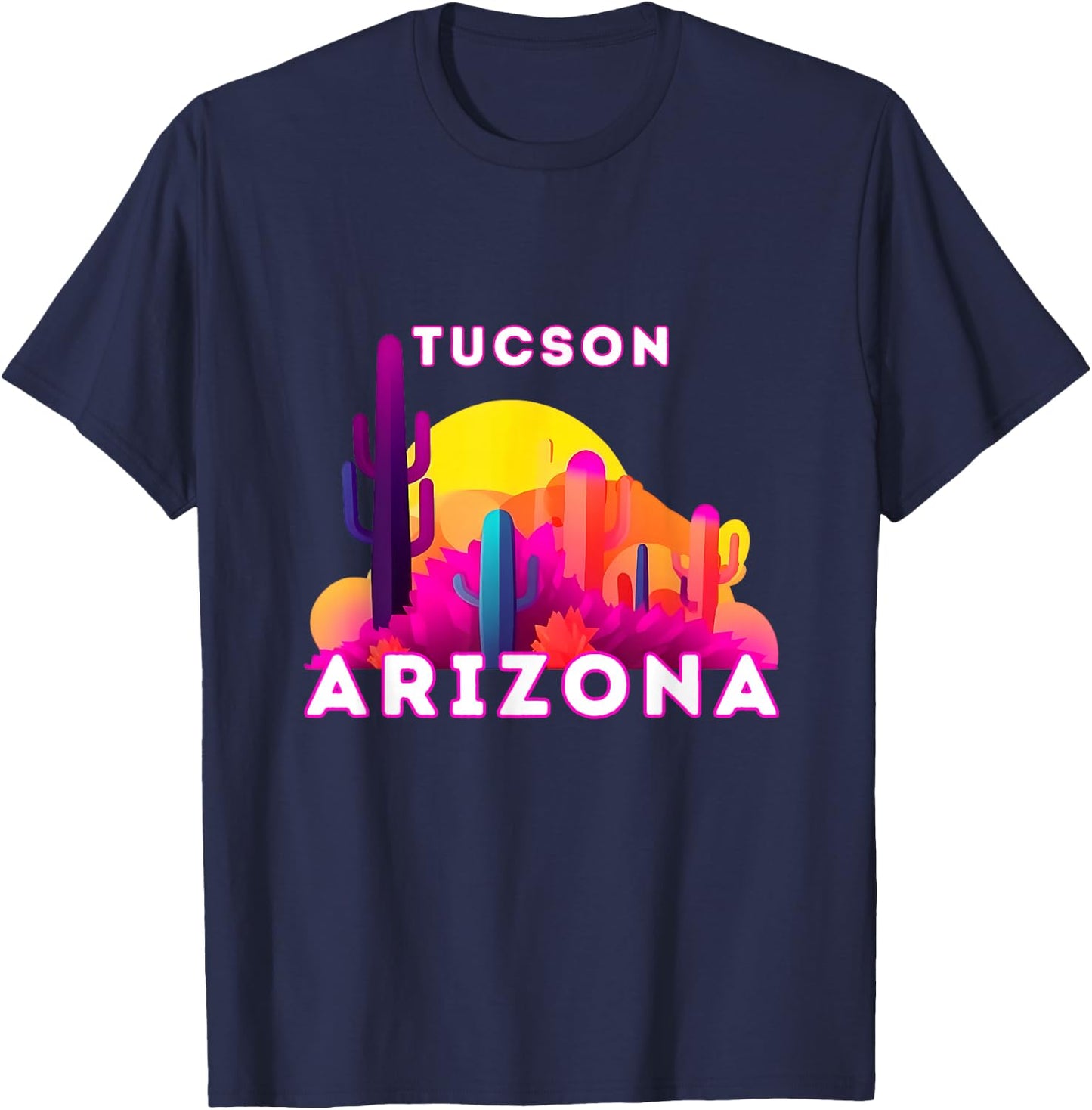 Tucson City Tourist Cactus Desert Arizona Sunset Retro T-Shirt - T-Shirt | Navy