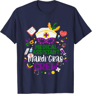 Medical Assistant Mardi Gras Nurse Crew Nursing Lovers T-Shirt - T-Shirt | Navy