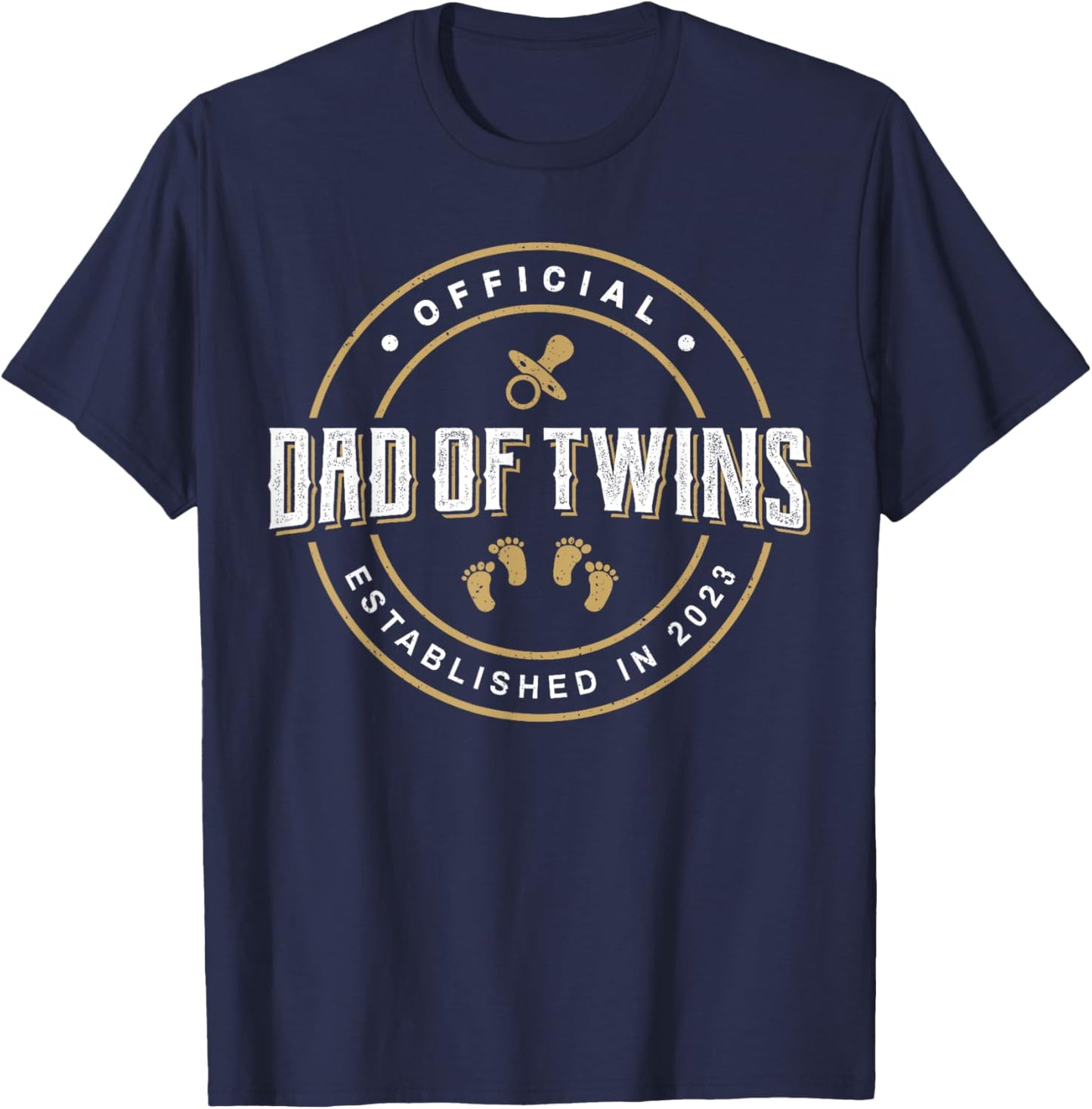 Dad of Twins 2023 New Dad To Be Expecting Daddy of Twins T-Shirt - T-Shirt | Navy
