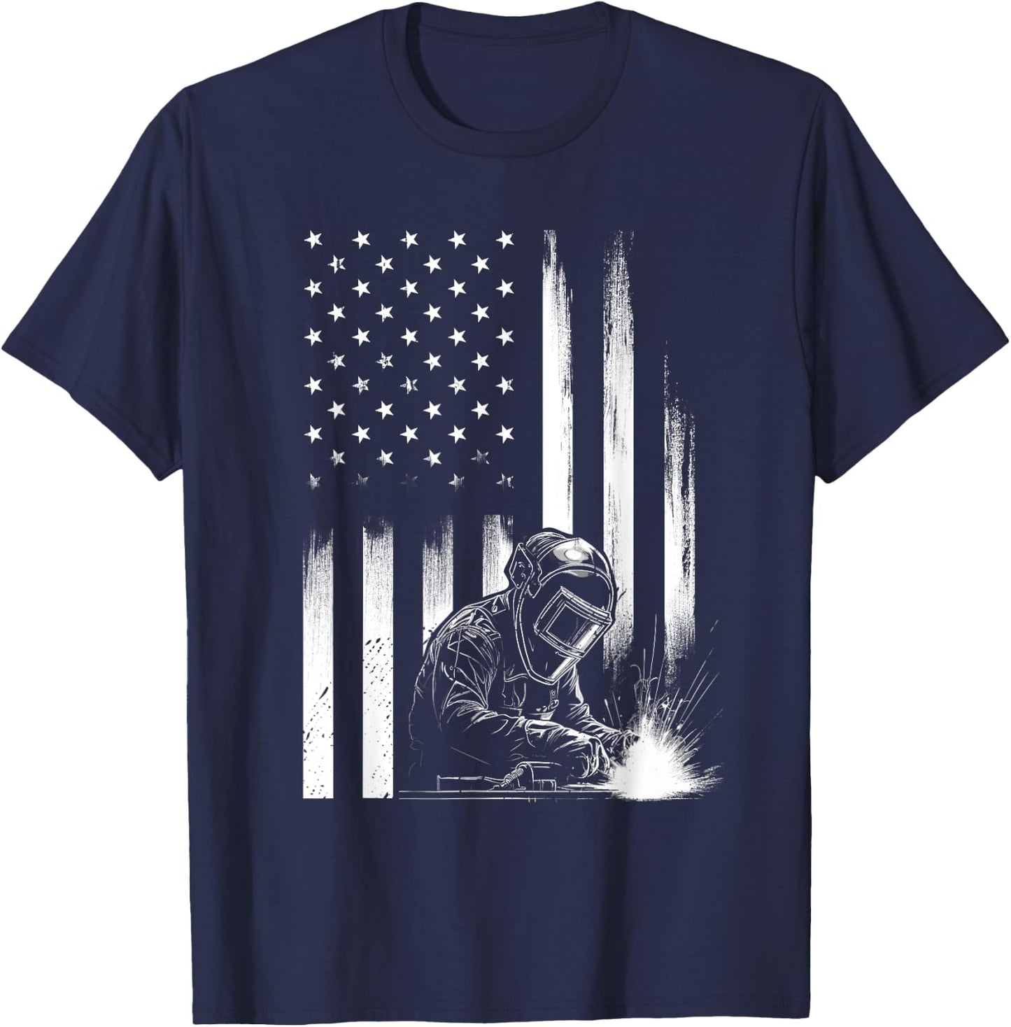 Welder American Flag Patriotic Welding Men Welder USA Flag T-Shirt - T-Shirt | Navy