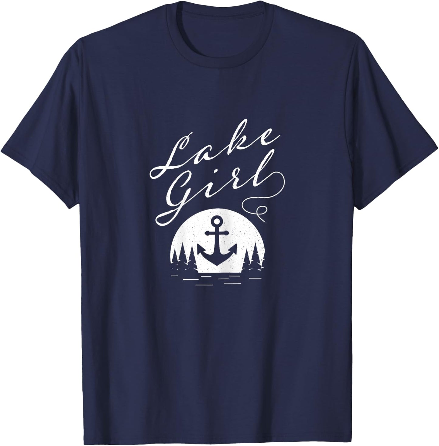 Lake Girl Lakeside Outdoor Nature with Water Trees Anchor T-Shirt - T-Shirt | Navy