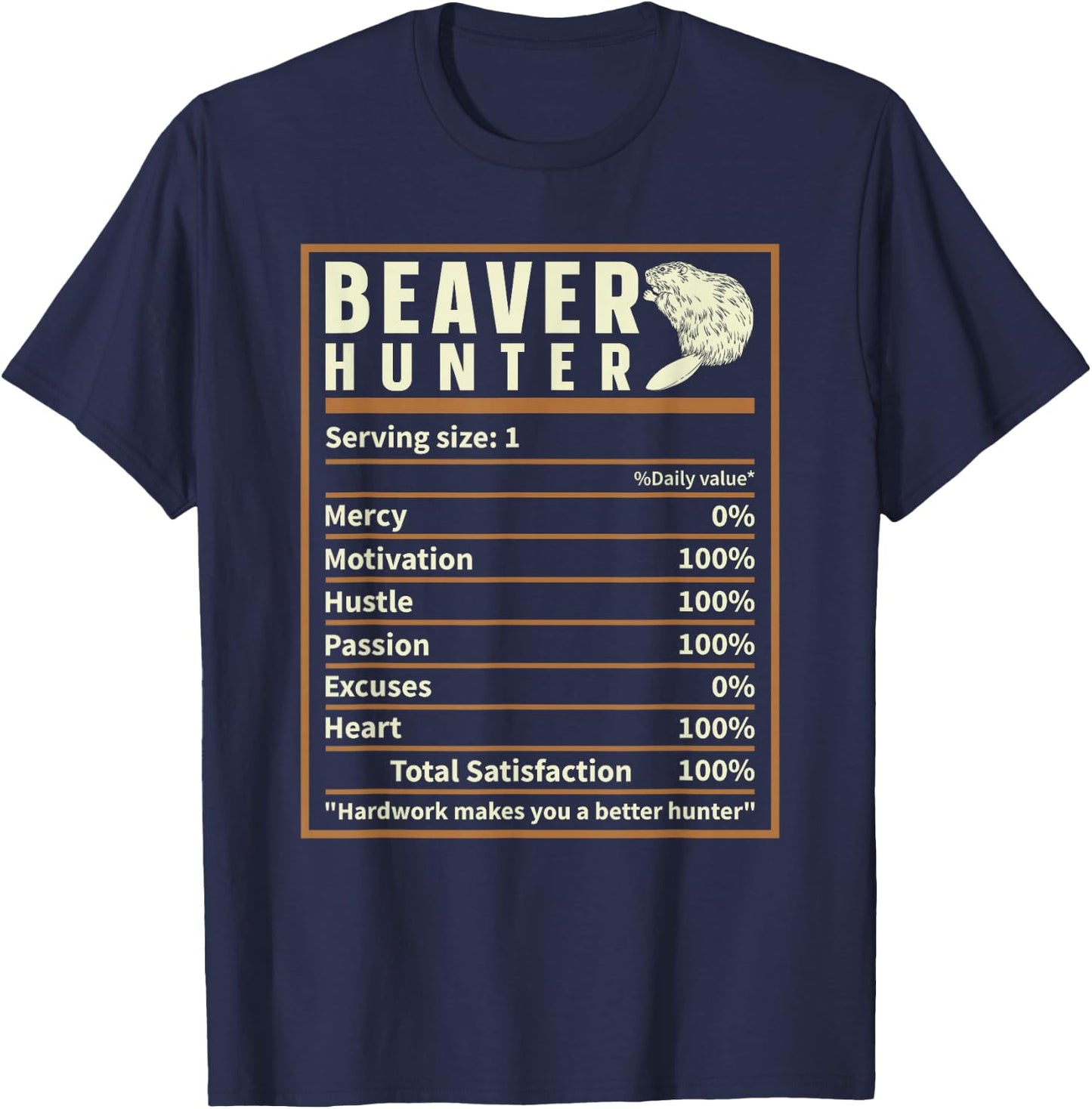 Beaver Hunting Nutrition Facts, Funny Beaver Hunter T-Shirt - T-Shirt | Navy