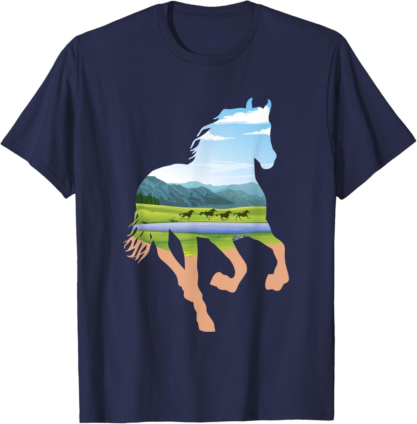 Horse Landscape Design - Horses Lover Equestrian Horseman T-Shirt - T-Shirt | Navy