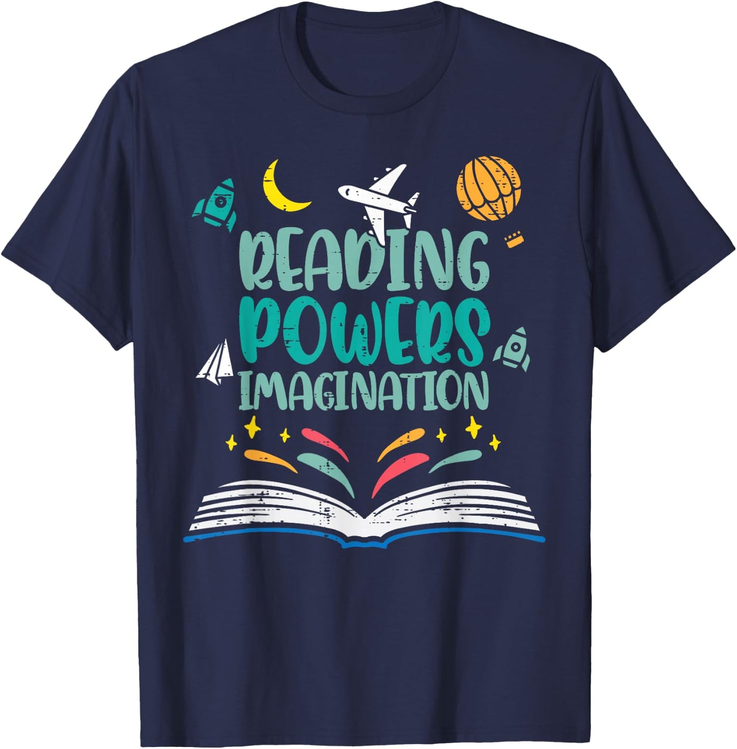 Reading Powers Imagination Cute Teacher Librarian Book Lover T-Shirt - T-Shirt | Navy
