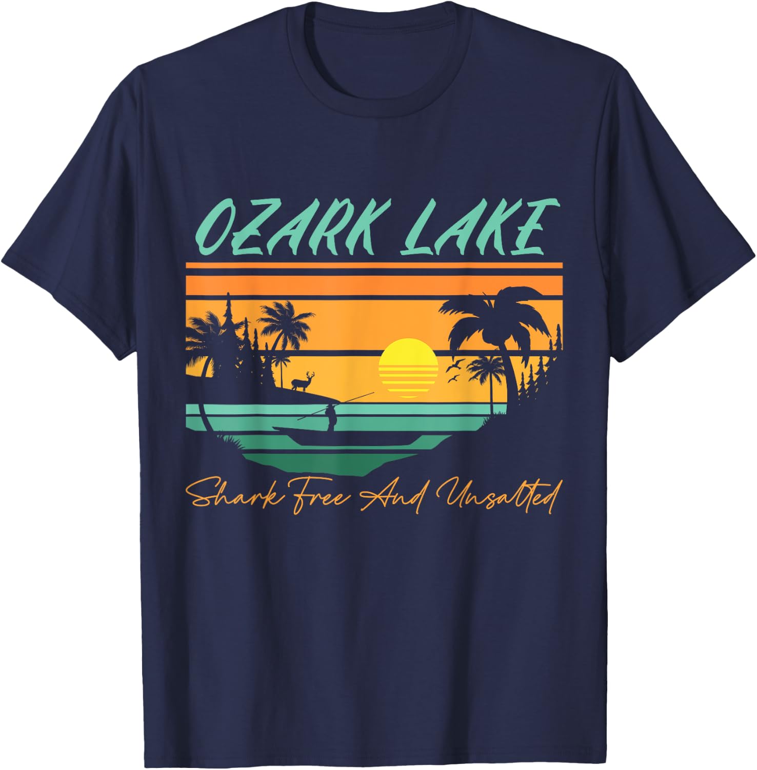 Ozark Lake Shark Free and Unsalted Funny Nature Lover Humor T-Shirt - T-Shirt | Navy