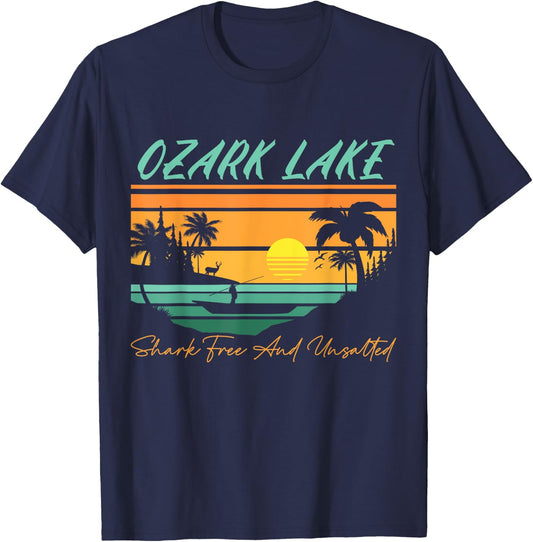 Ozark Lake Shark Free and Unsalted Funny Nature Lover Humor T-Shirt - T-Shirt | Navy