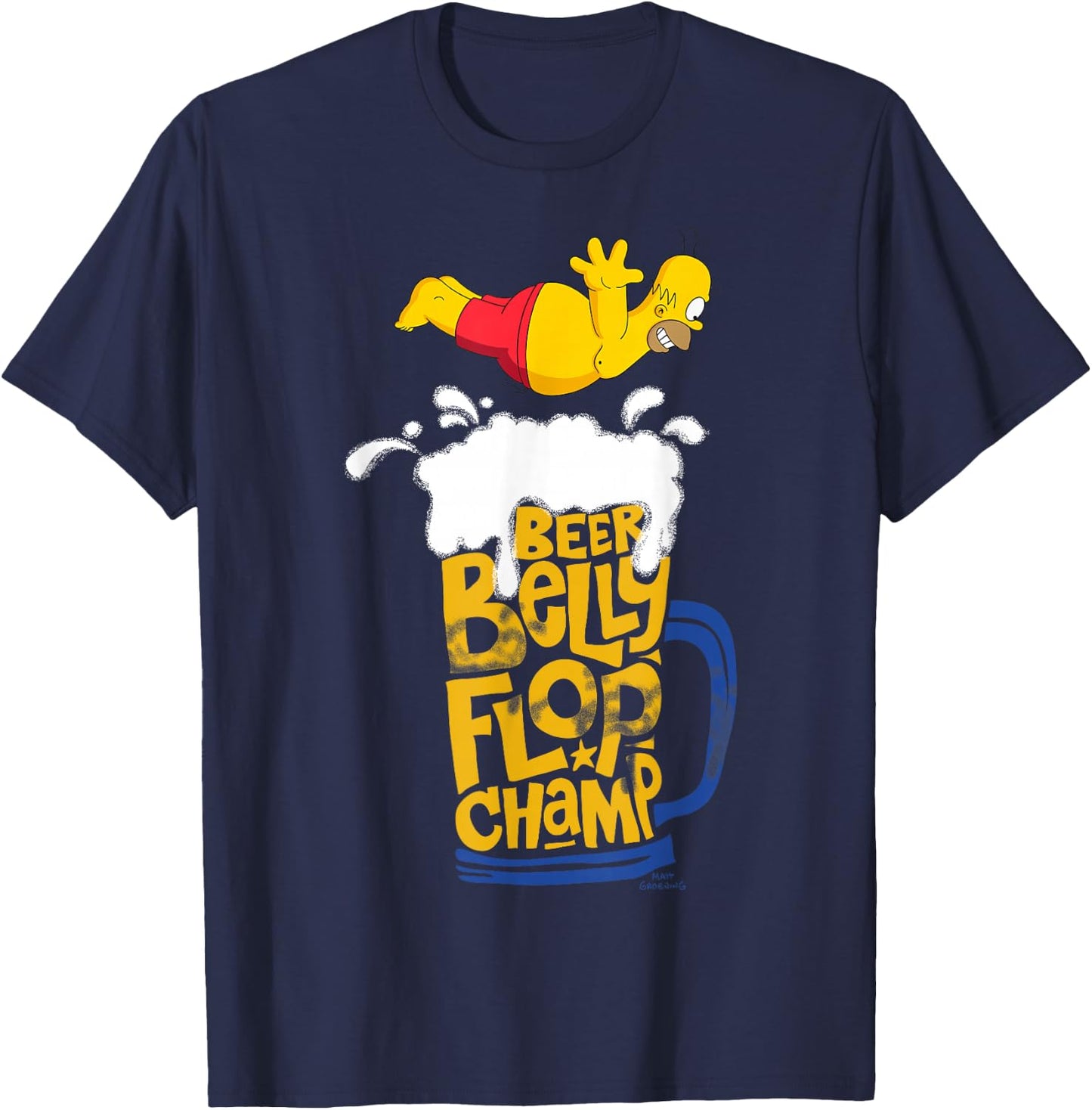The Simpsons Homer Beer Belly Flop Champ T-Shirt - T-Shirt | Navy