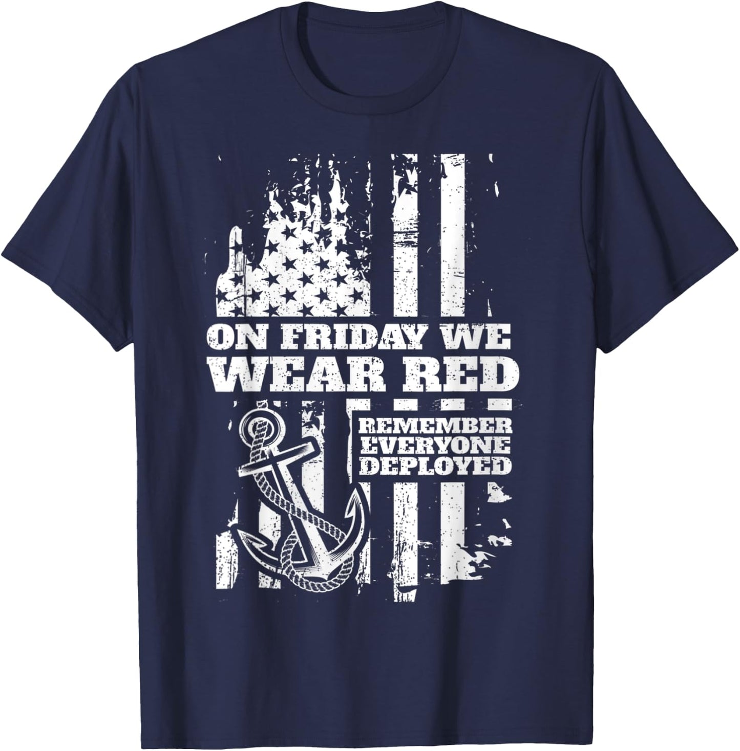 On Friday We Wear Red Friday Military Support troops US Flag T-Shirt - T-Shirt | Navy