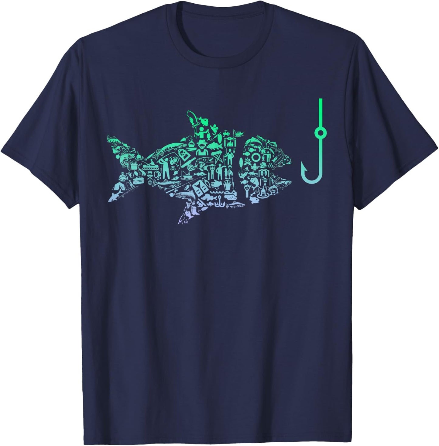 Cool Fish Hook Silhouette Graphic Angler Gear Youth Fishing T-Shirt - T-Shirt | Navy