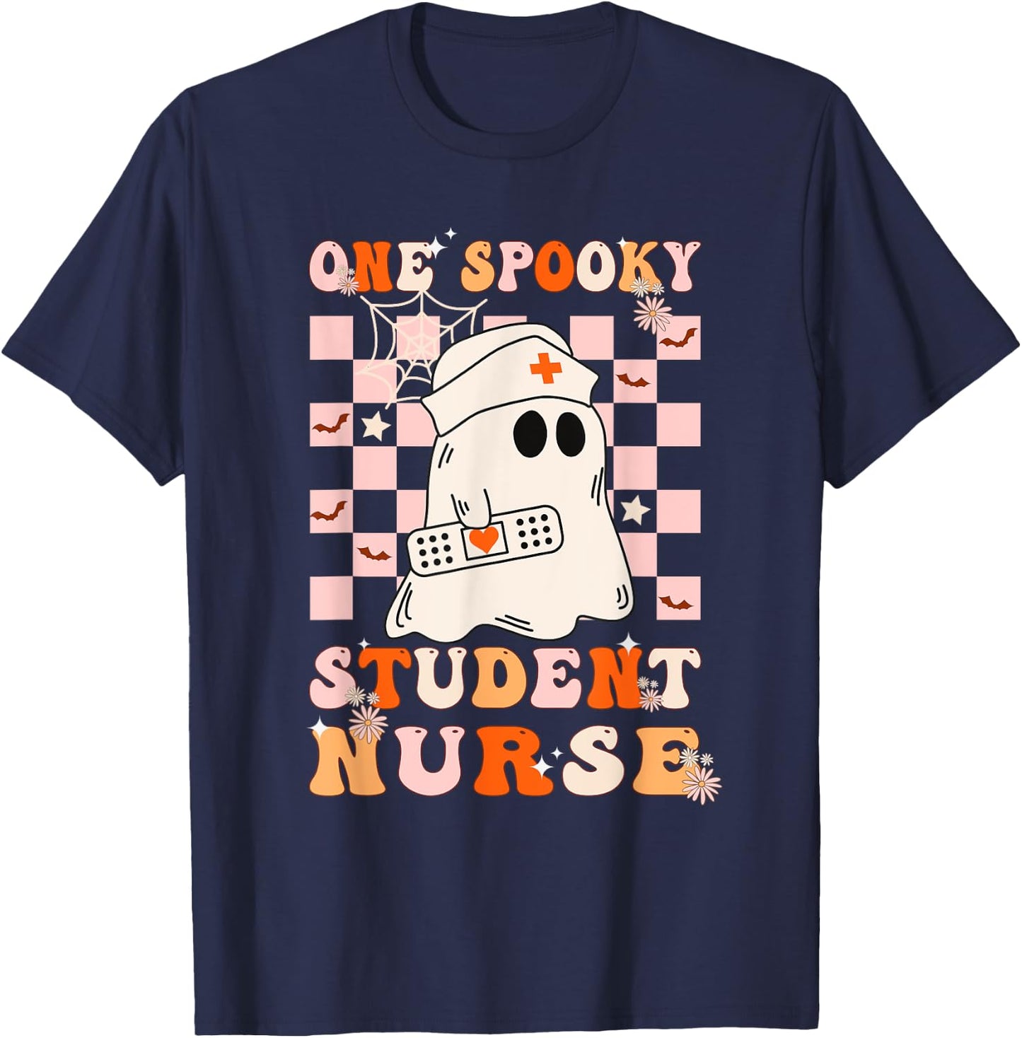 Groovy One Spooky Student Nurse Ghost Halloween Nursing T-Shirt - T-Shirt | Navy