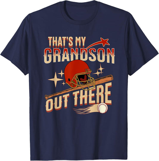 Vintage That's My Grandson Out There Baseball Grandpa T-Shirt - T-Shirt | Navy
