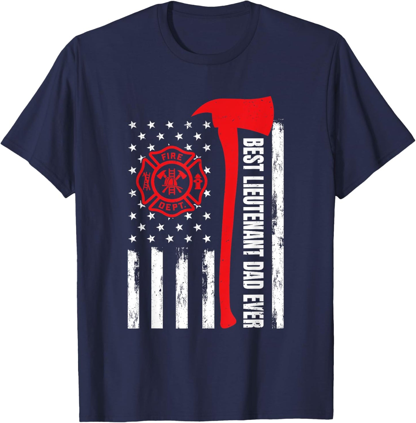 Red Line American Flag Dad Fireman Lieutenant Firefighter T-Shirt - T-Shirt | Navy