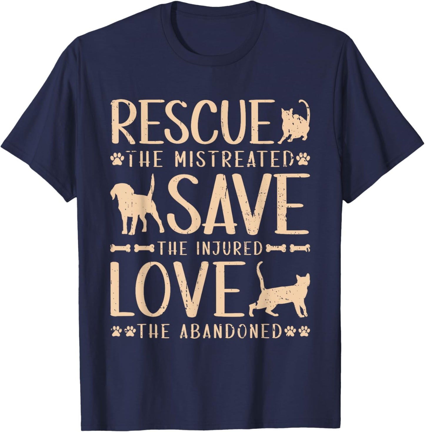 Rescue Save Love, Animal Rescue Dog Cat Lovers Men Women Girls Kids T-Shirt - T-Shirt | Navy