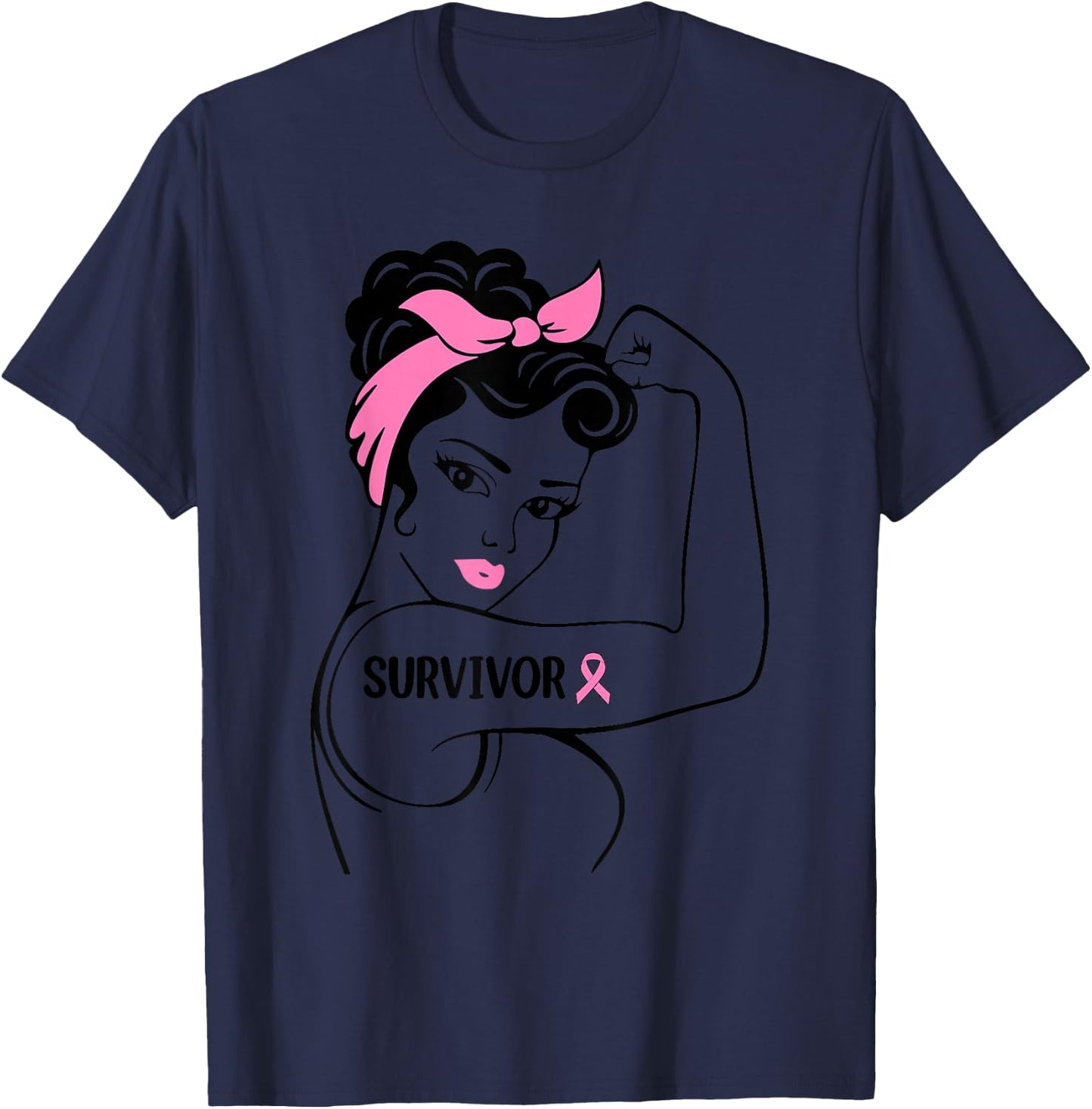 Breast Cancer Survivor Rosie Riveter Pink Awareness Women T-Shirt - T-Shirt | Navy