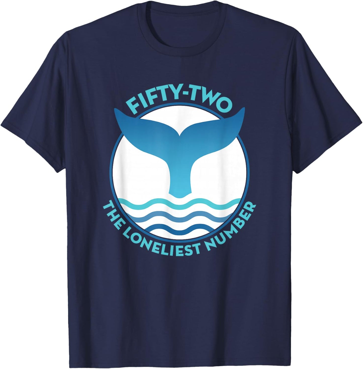 Blue Whale's Tail with Wave and 52 Lonely Whale Design T-Shirt - T-Shirt | Navy
