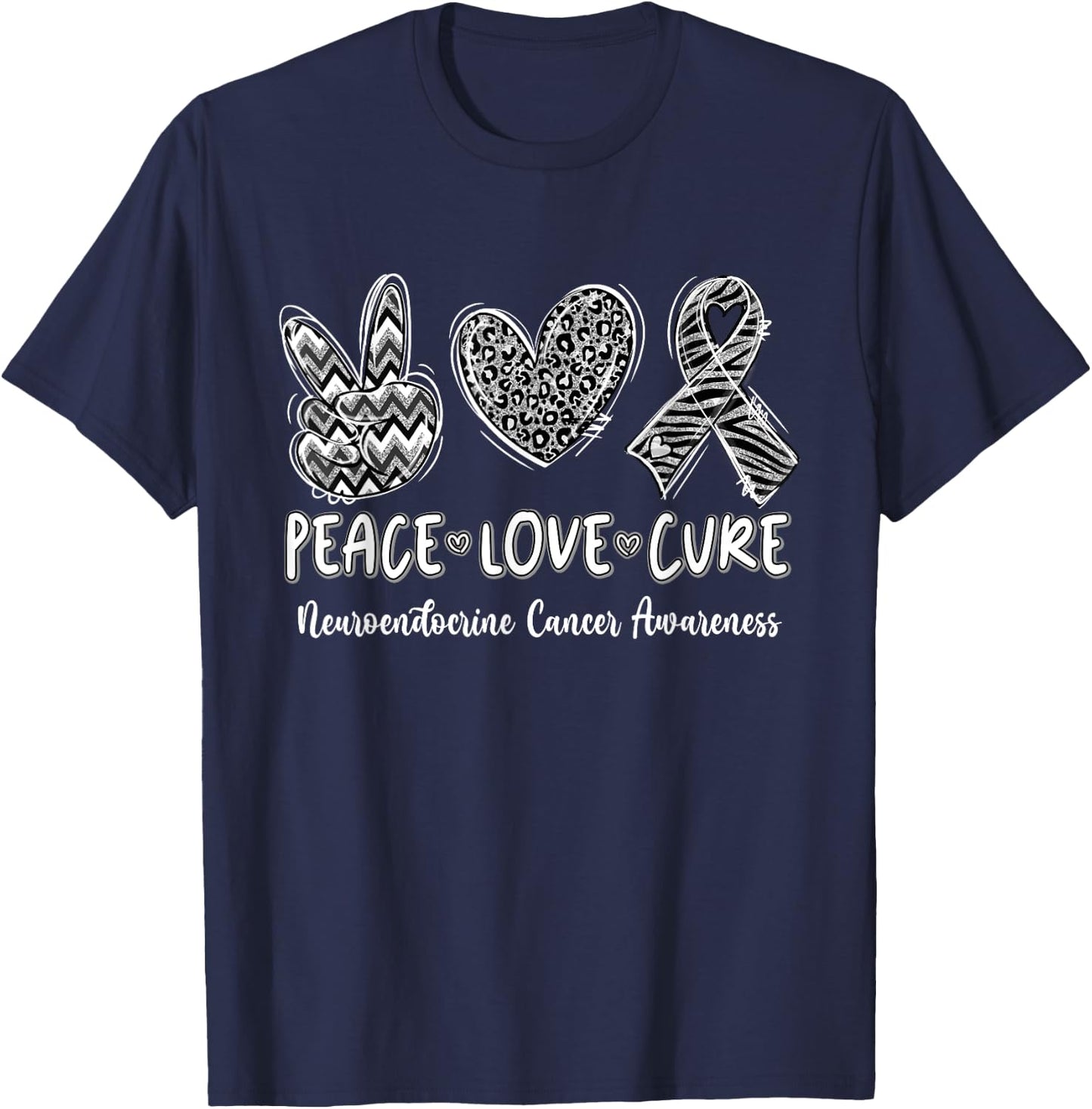 Peace Love Cure Women Neuroendocrine Cancer T-Shirt - T-Shirt | Navy