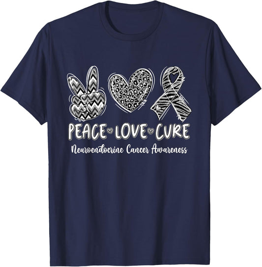 Peace Love Cure Women Neuroendocrine Cancer T-Shirt - T-Shirt | Navy