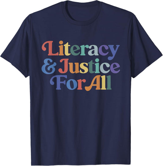 Literacy Justice for All Stop Book Banning Protect Librarian T-Shirt - T-Shirt | Navy