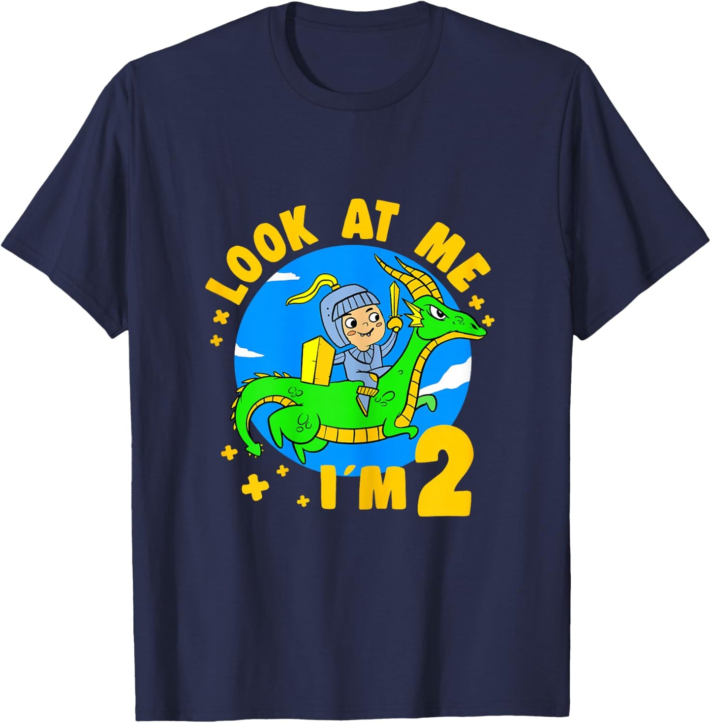 2 Years Old Birthday Boy Dragon & Knight - 2nd B-Day Party T-Shirt - T-Shirt | Navy
