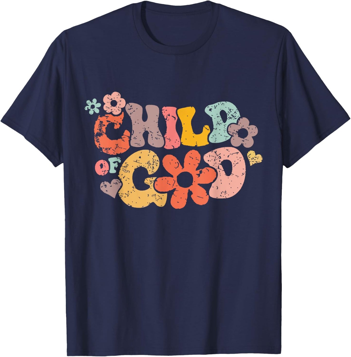 Child Of God Shirt Wavy Groovy Floral Quote T-Shirt - T-Shirt | Navy