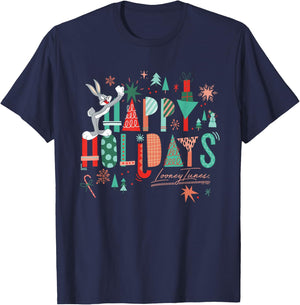 Looney Tunes Christmas Happy Holidays From Bugs Bunny T-Shirt - T-Shirt | Navy